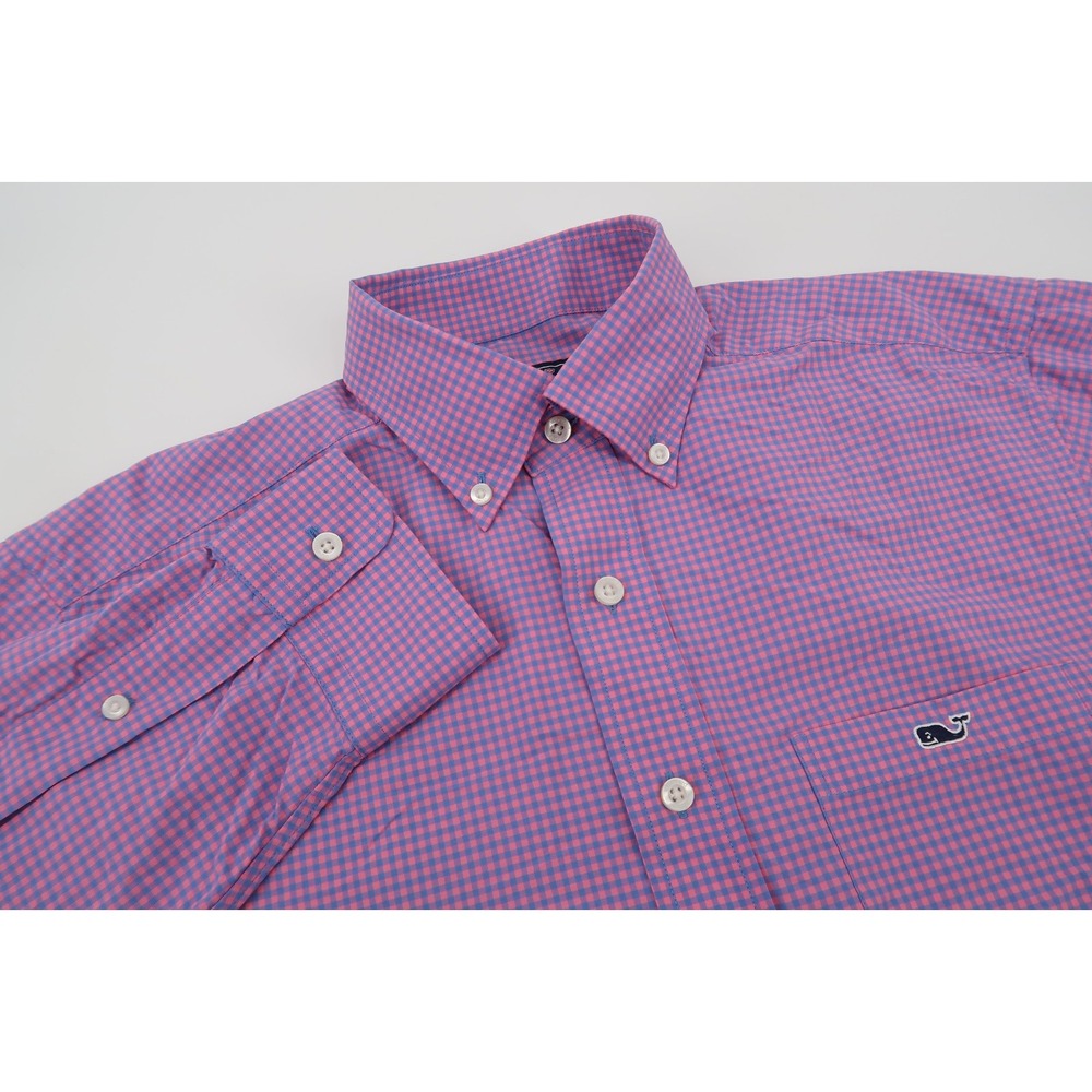 Vineyard Vines Performance Mens Small Pink Gingham Check‎ Classic Tucker Shirt